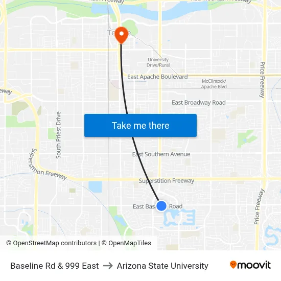 Baseline Rd & 999 East to Arizona State University map