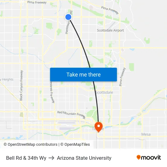 Bell Rd & 34th Wy to Arizona State University map