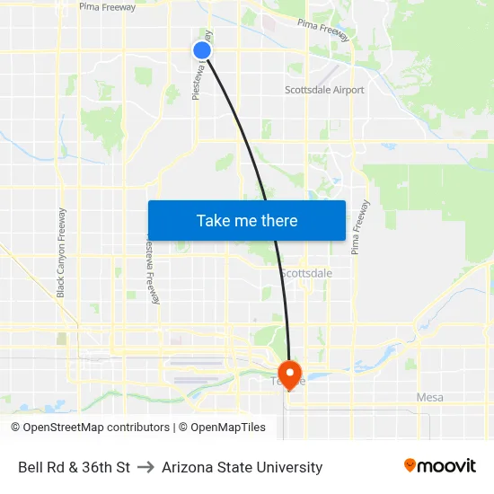 Bell Rd & 36th St to Arizona State University map