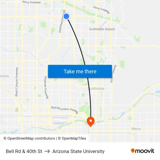 Bell Rd & 40th St to Arizona State University map