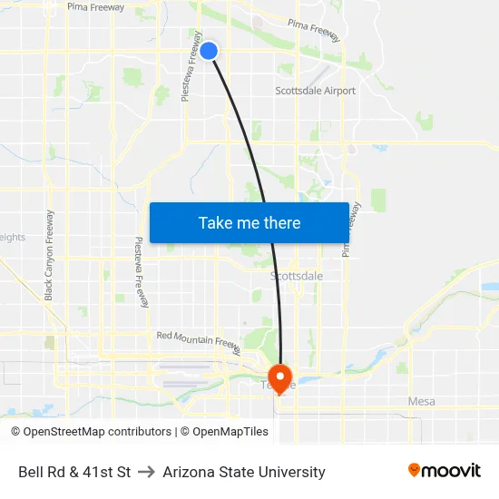 Bell Rd & 41st St to Arizona State University map