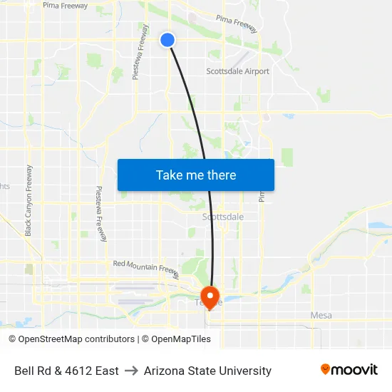 Bell Rd & 4612 East to Arizona State University map