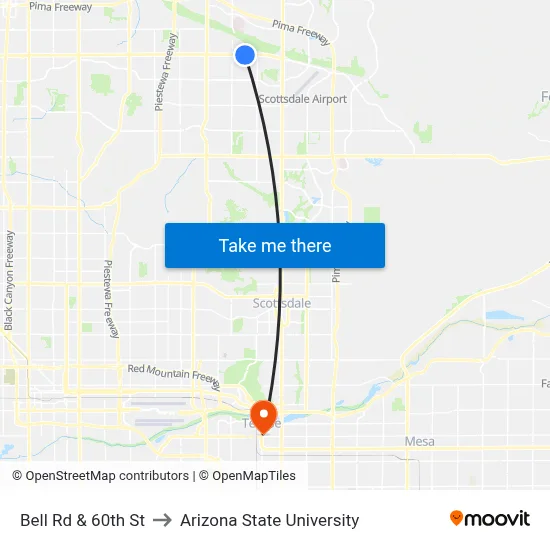Bell Rd & 60th St to Arizona State University map
