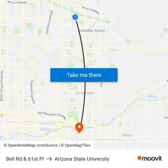 Bell Rd & 61st Pl to Arizona State University map