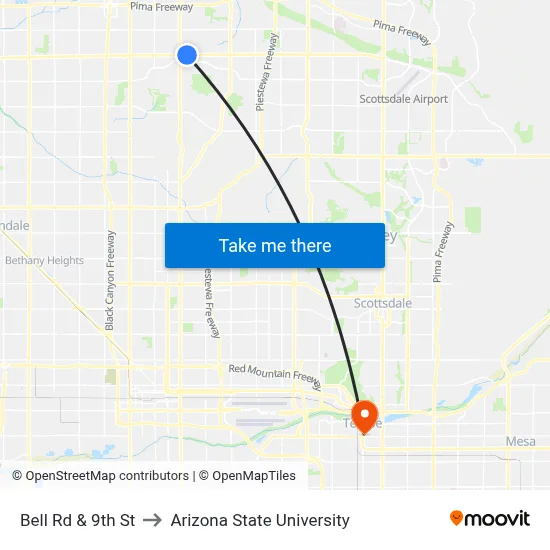 Bell Rd & 9th St to Arizona State University map