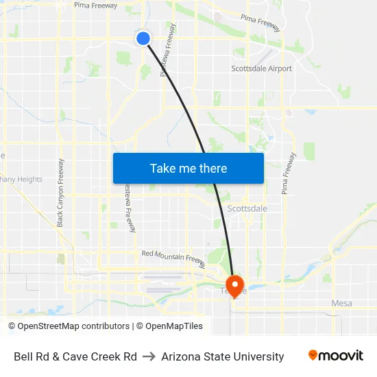 Bell Rd & Cave Creek Rd to Arizona State University map