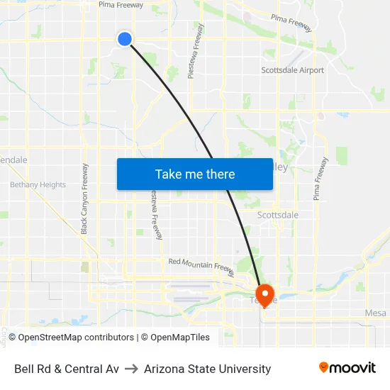 Bell Rd & Central Av to Arizona State University map
