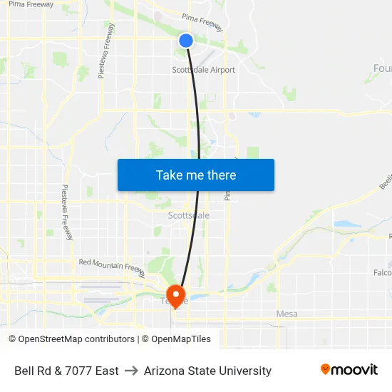 Bell Rd & 7077 East to Arizona State University map