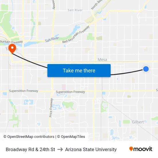 Broadway Rd & 24th St to Arizona State University map