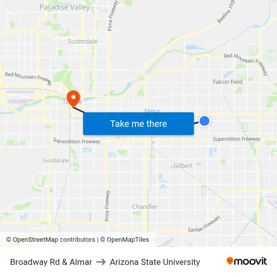 Broadway Rd & Almar to Arizona State University map