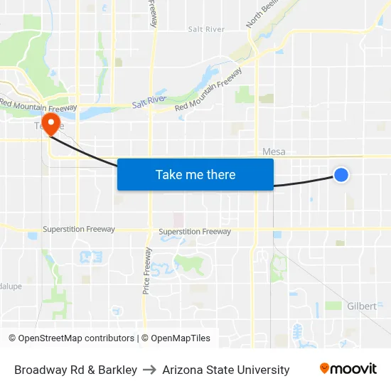 Broadway Rd & Barkley to Arizona State University map