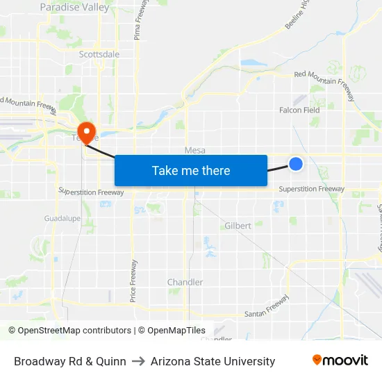 Broadway Rd & Quinn to Arizona State University map