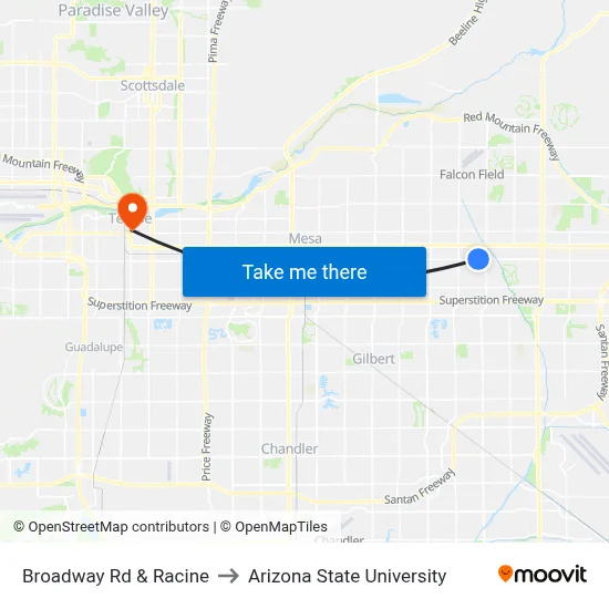 Broadway Rd & Racine to Arizona State University map