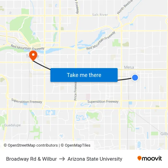 Broadway Rd & Wilbur to Arizona State University map