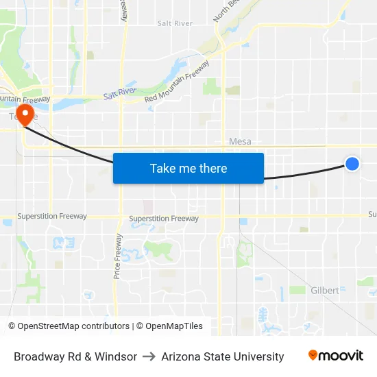 Broadway Rd & Windsor to Arizona State University map