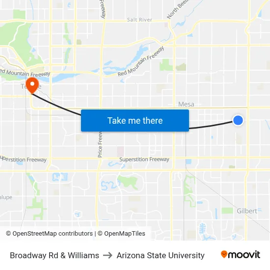 Broadway Rd & Williams to Arizona State University map