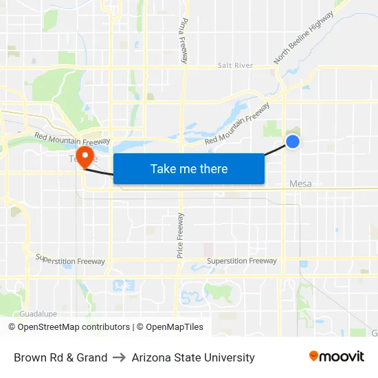 Brown Rd & Grand to Arizona State University map