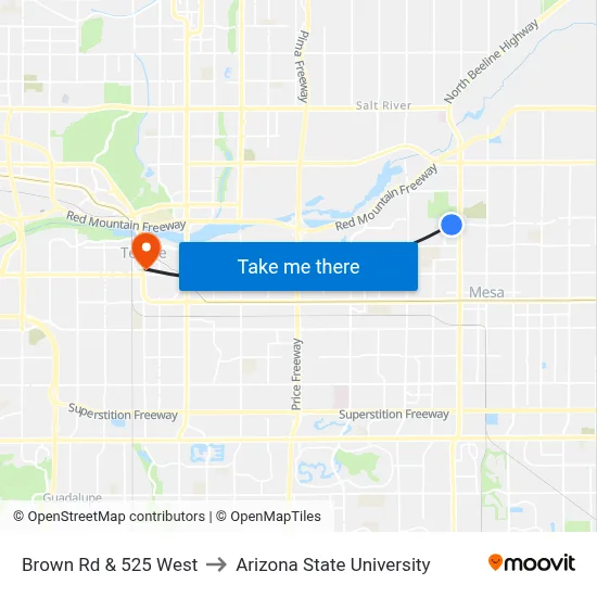 Brown Rd & 525 West to Arizona State University map