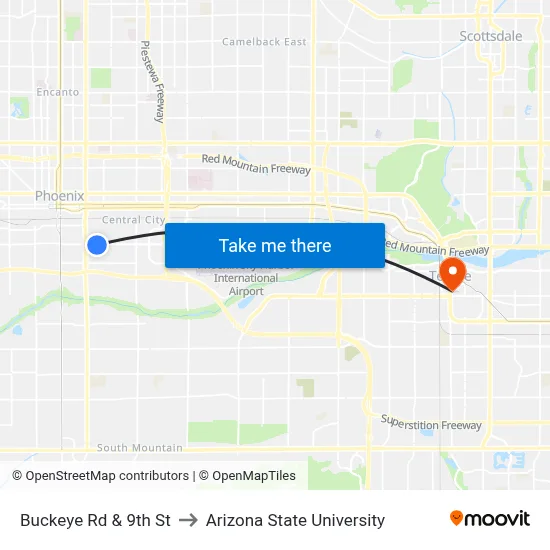 Buckeye Rd & 9th St to Arizona State University map
