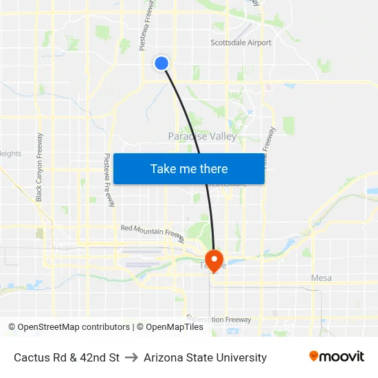 Cactus Rd & 42nd St to Arizona State University map