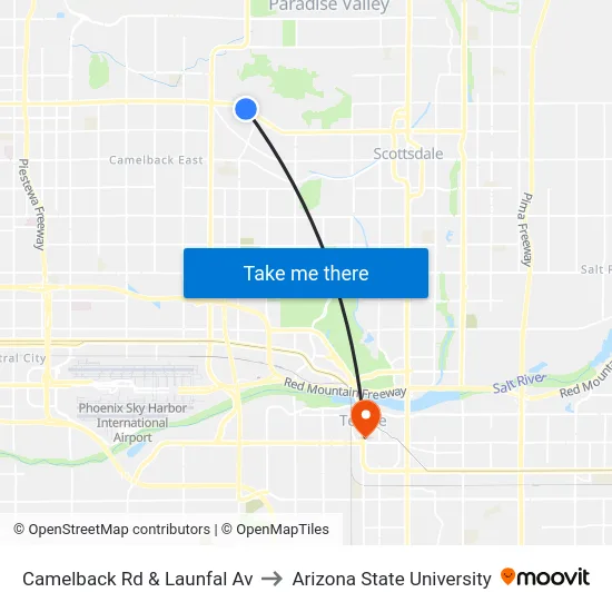 Camelback Rd & Launfal Av to Arizona State University map