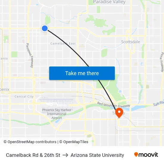 Camelback Rd & 26th St to Arizona State University map