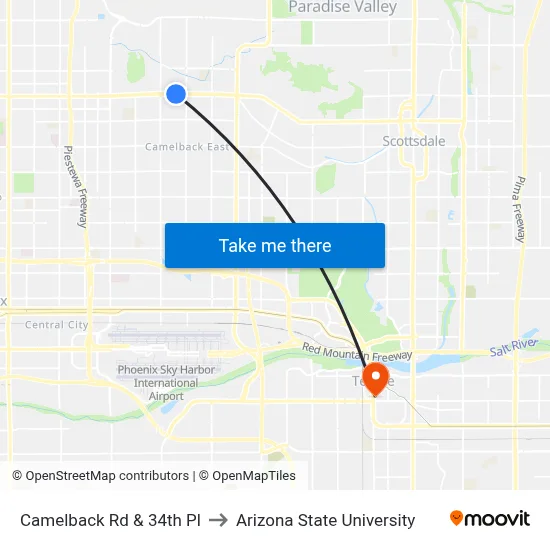 Camelback Rd & 34th Pl to Arizona State University map