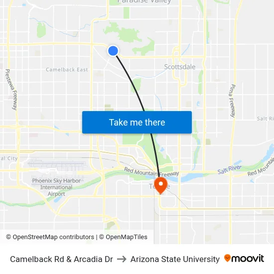Camelback Rd & Arcadia Dr to Arizona State University map