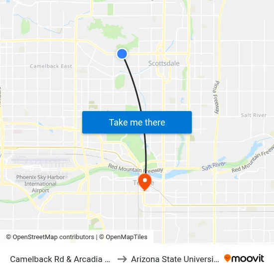 Camelback Rd & Arcadia Ln to Arizona State University map