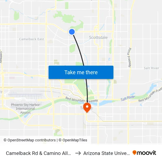 Camelback Rd & Camino Allenada to Arizona State University map