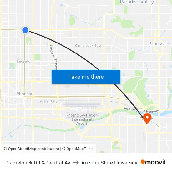 Camelback Rd & Central Av to Arizona State University map