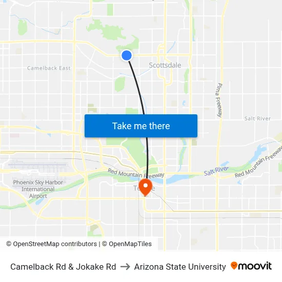 Camelback Rd & Jokake Rd to Arizona State University map