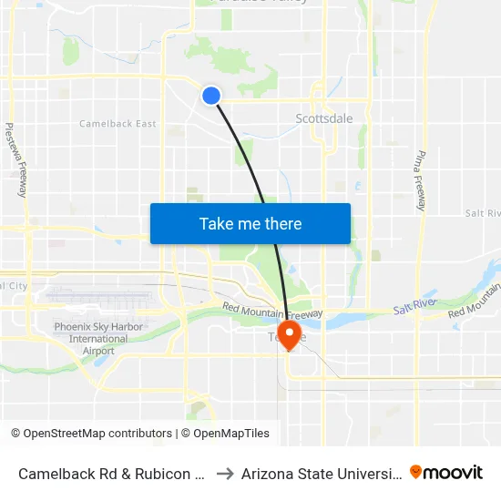 Camelback Rd & Rubicon Av to Arizona State University map
