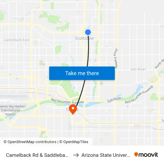 Camelback Rd & Saddlebag Trl to Arizona State University map