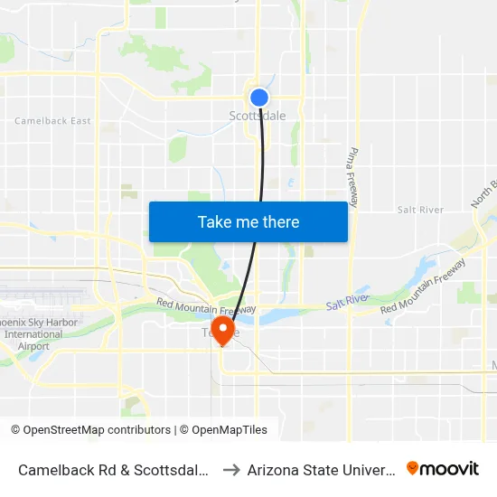 Camelback Rd & Scottsdale Rd to Arizona State University map
