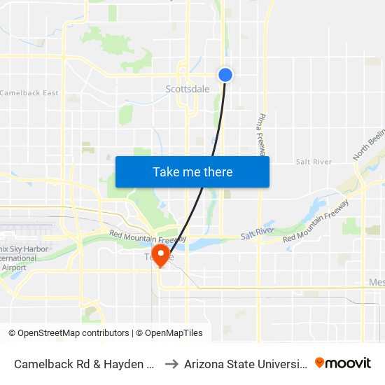 Camelback Rd & Hayden Rd to Arizona State University map