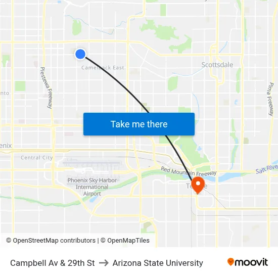 Campbell Av & 29th St to Arizona State University map
