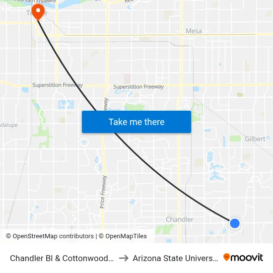 Chandler Bl & Cottonwood St to Arizona State University map