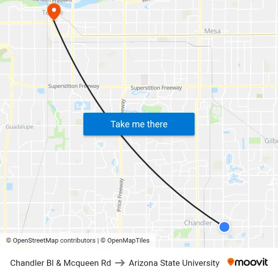 Chandler Bl & Mcqueen Rd to Arizona State University map