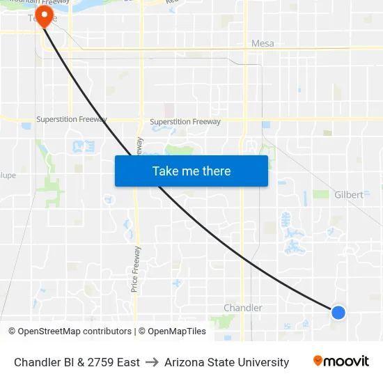 Chandler Bl & 2759 East to Arizona State University map