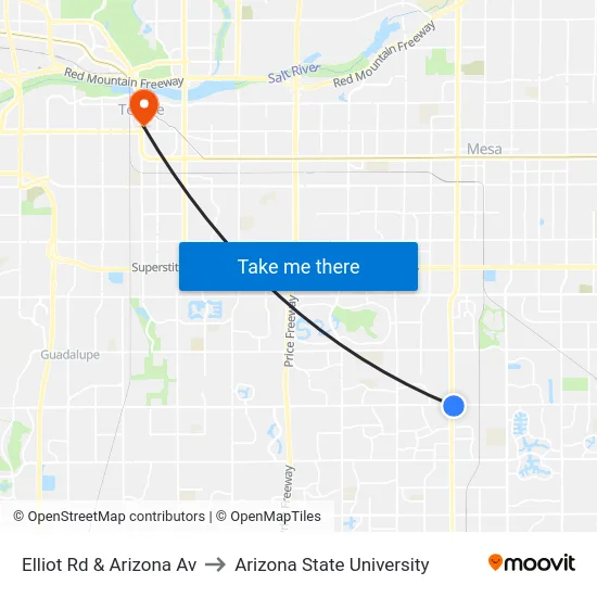 Elliot Rd & Arizona Av to Arizona State University map