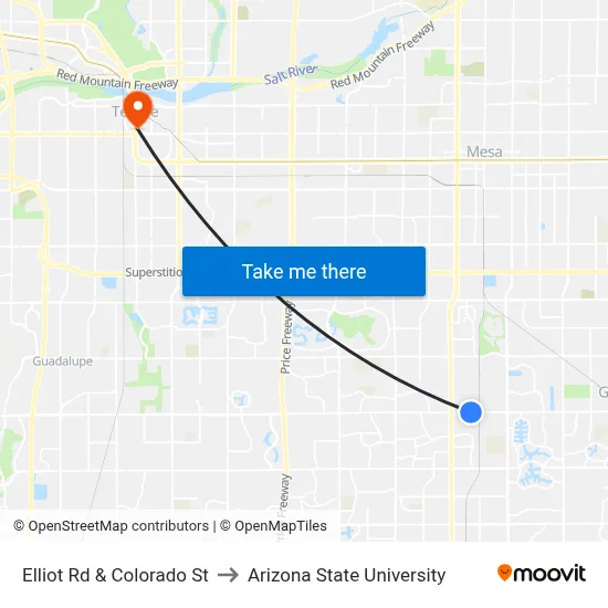 Elliot Rd & Colorado St to Arizona State University map