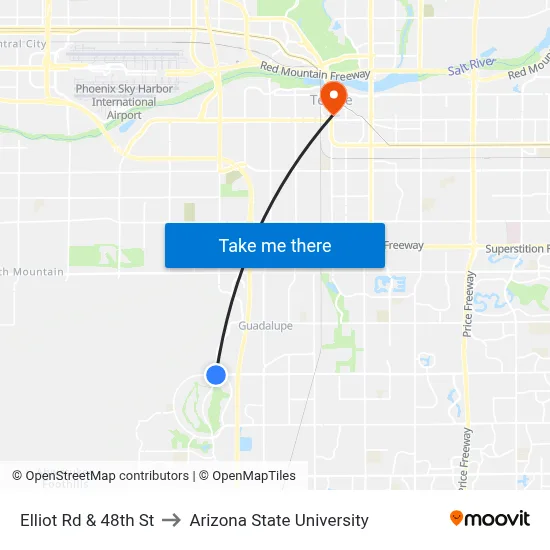Elliot Rd & 48th St to Arizona State University map