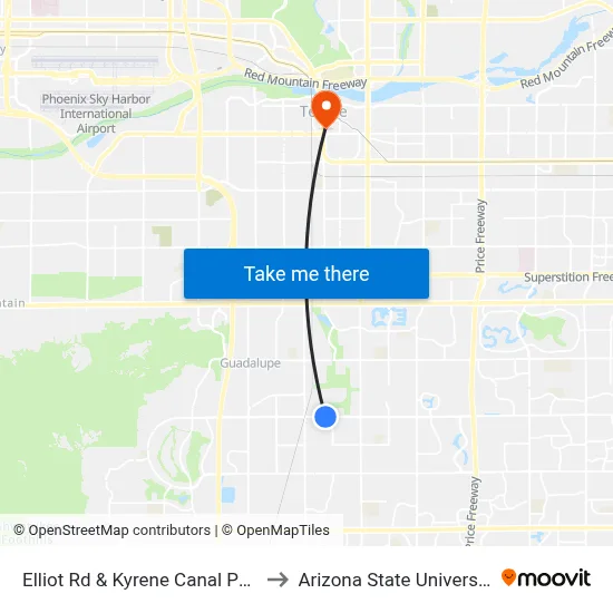 Elliot Rd & Kyrene Canal Path to Arizona State University map