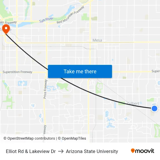 Elliot Rd & Lakeview Dr to Arizona State University map