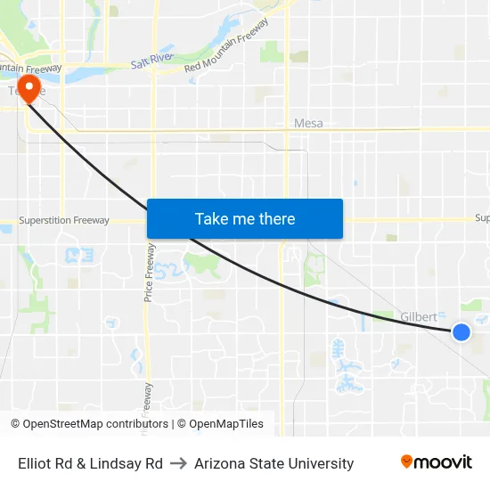 Elliot Rd & Lindsay Rd to Arizona State University map