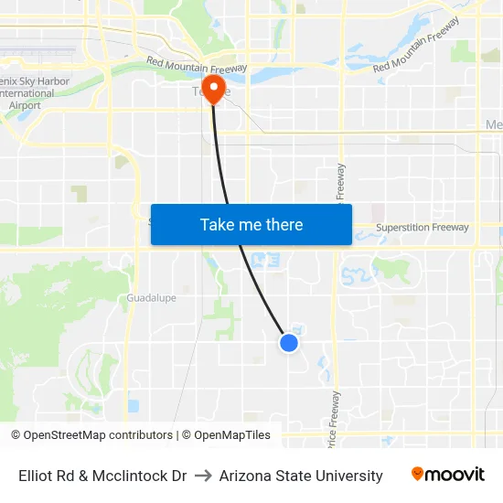 Elliot Rd & Mcclintock Dr to Arizona State University map