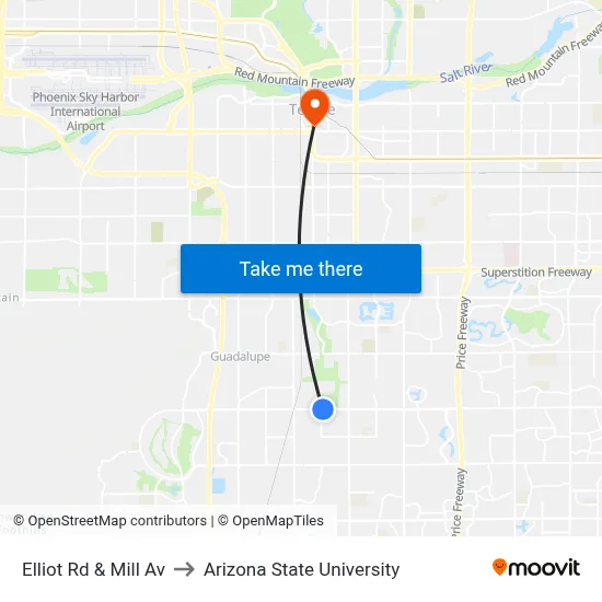 Elliot Rd & Mill Av to Arizona State University map