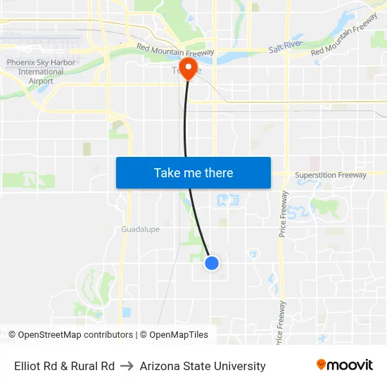 Elliot Rd & Rural Rd to Arizona State University map