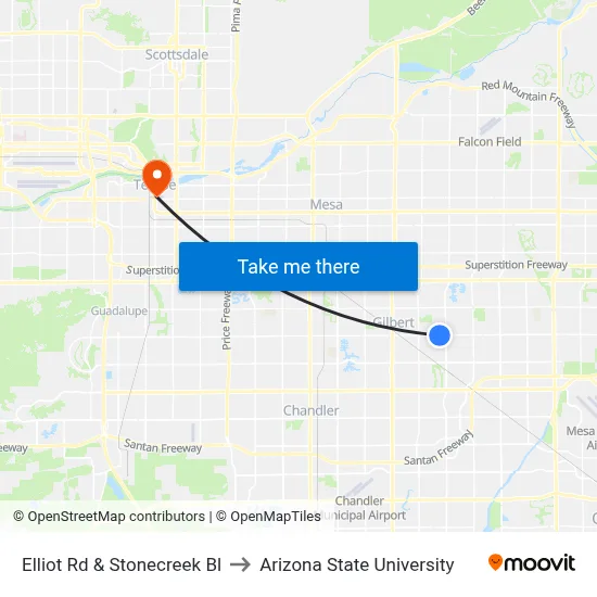 Elliot Rd & Stonecreek Bl to Arizona State University map